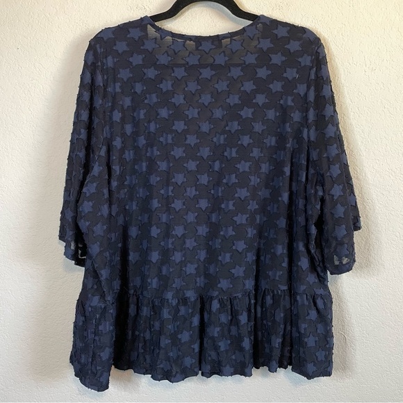 Lane Bryant Black Classic Flutter Sleeve V-Neck Peplum Shirt Blue Stars - Picture 9 of 13